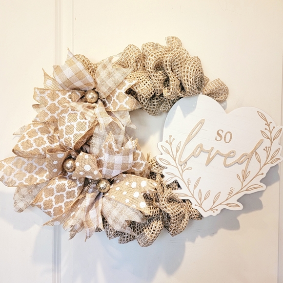 Hand Crafted Other - Bow Deco Mesh Wreath Engagement Wedding Anniversary Birthday Farmhouse